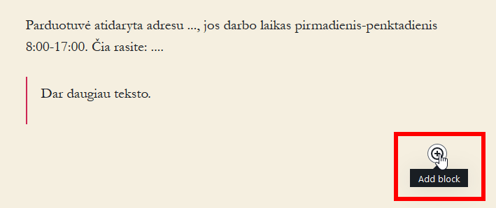 Bloko pridėjimas šalia turinio WordPress