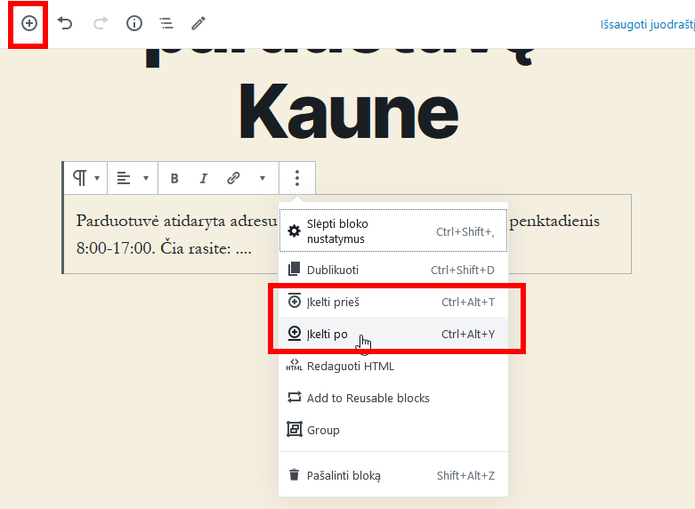 Blokų pridėjimas WordPress naujienoje