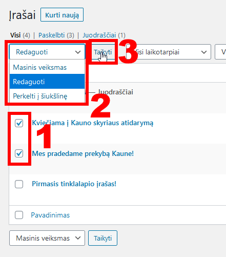 WordPress įrašų masinis redagavimas