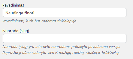 WordPress kategorijos pavadinimas ir nuoroda