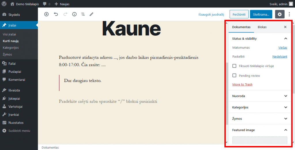 WordPress naujienos papildoma informacija – 2
