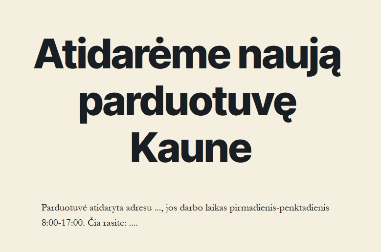 WordPress naujienos pavadinimas ir tekstas