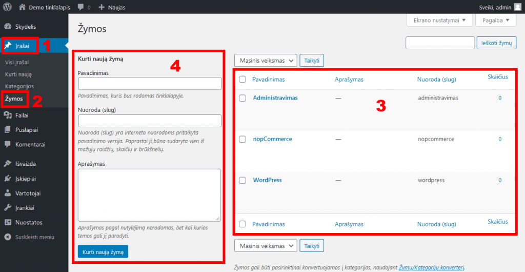 WordPress naujienų žymos