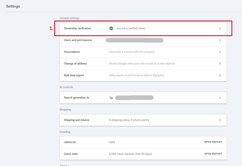 Google Search Console administratoriaus pridėjimas – 5 žingsnis