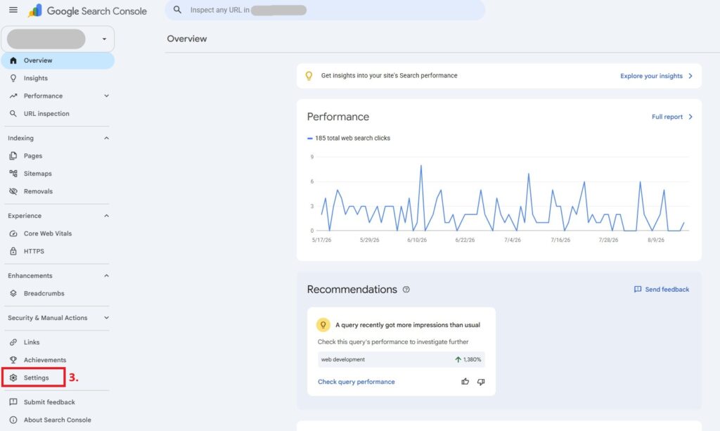 Google Search Console administratoriaus pridėjimas – 2 žingsnis