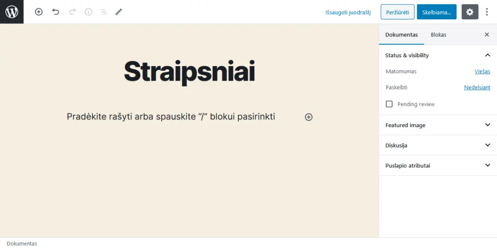 WordPress įrašų veiksmai