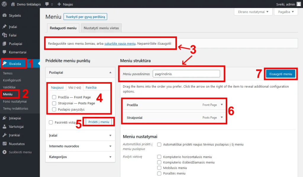 WordPress įrašo redaktorius