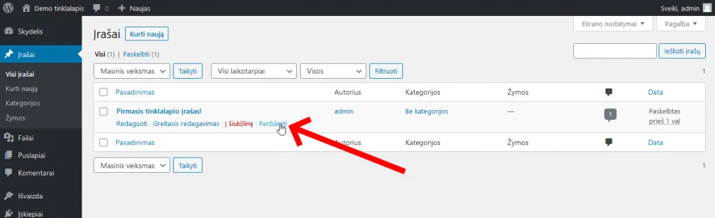 WordPress meniu skiltis