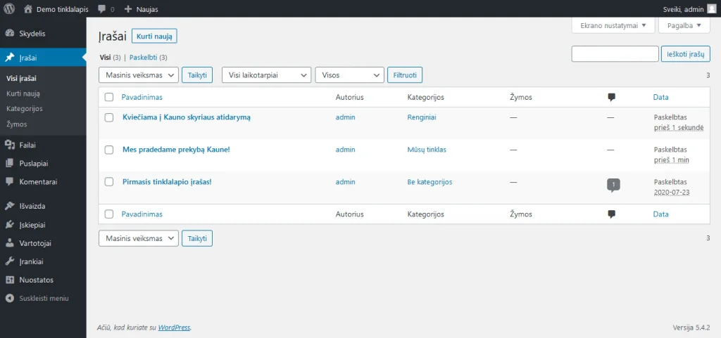 WordPress redagavimo langas