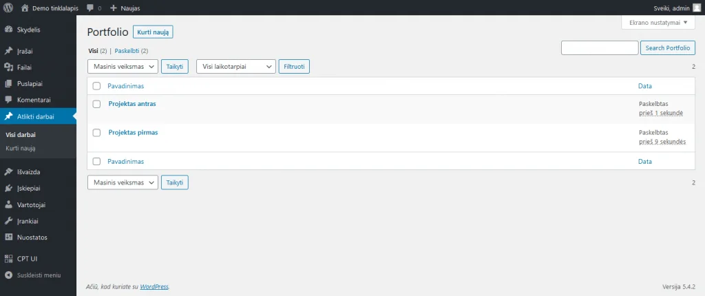WordPress puslapio nustatymai
