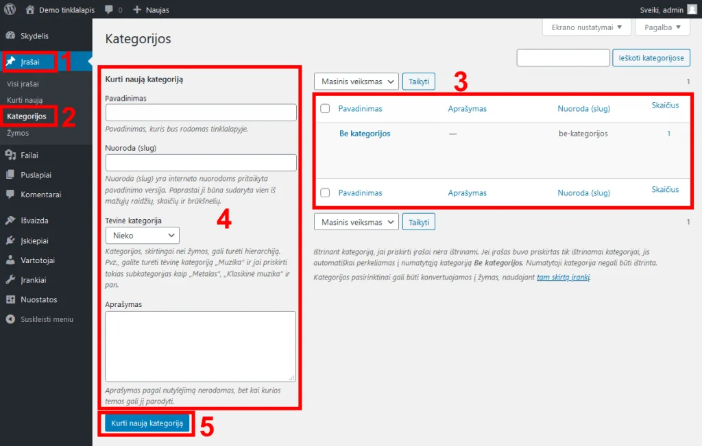 WordPress kategorijų valdymas
