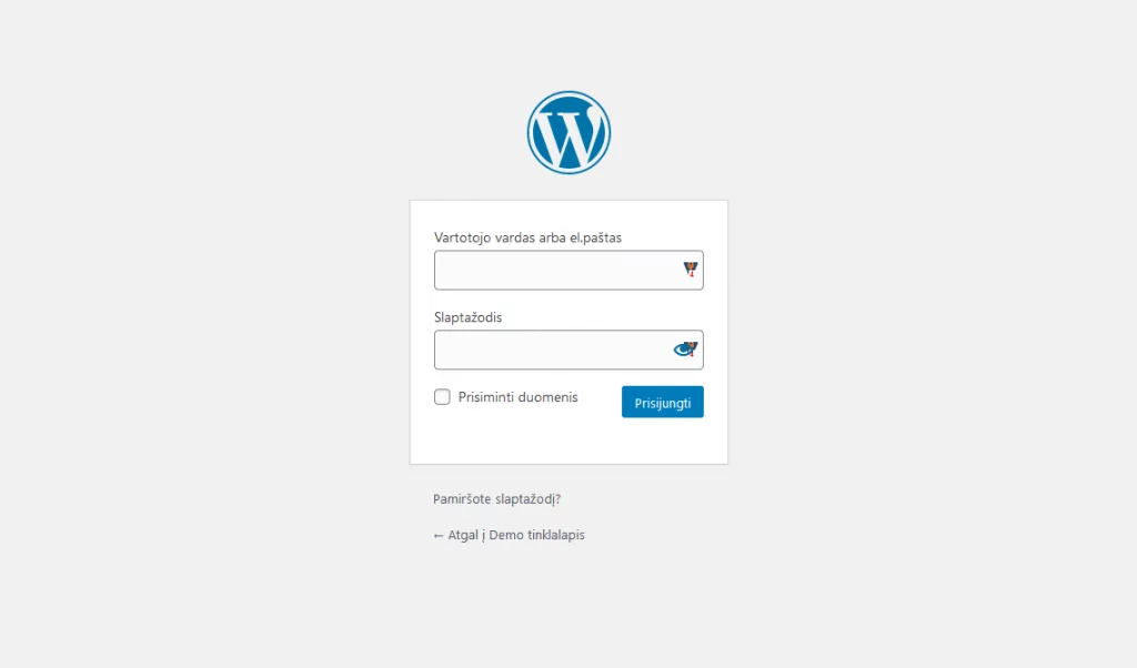 WordPress prisijungimo langas