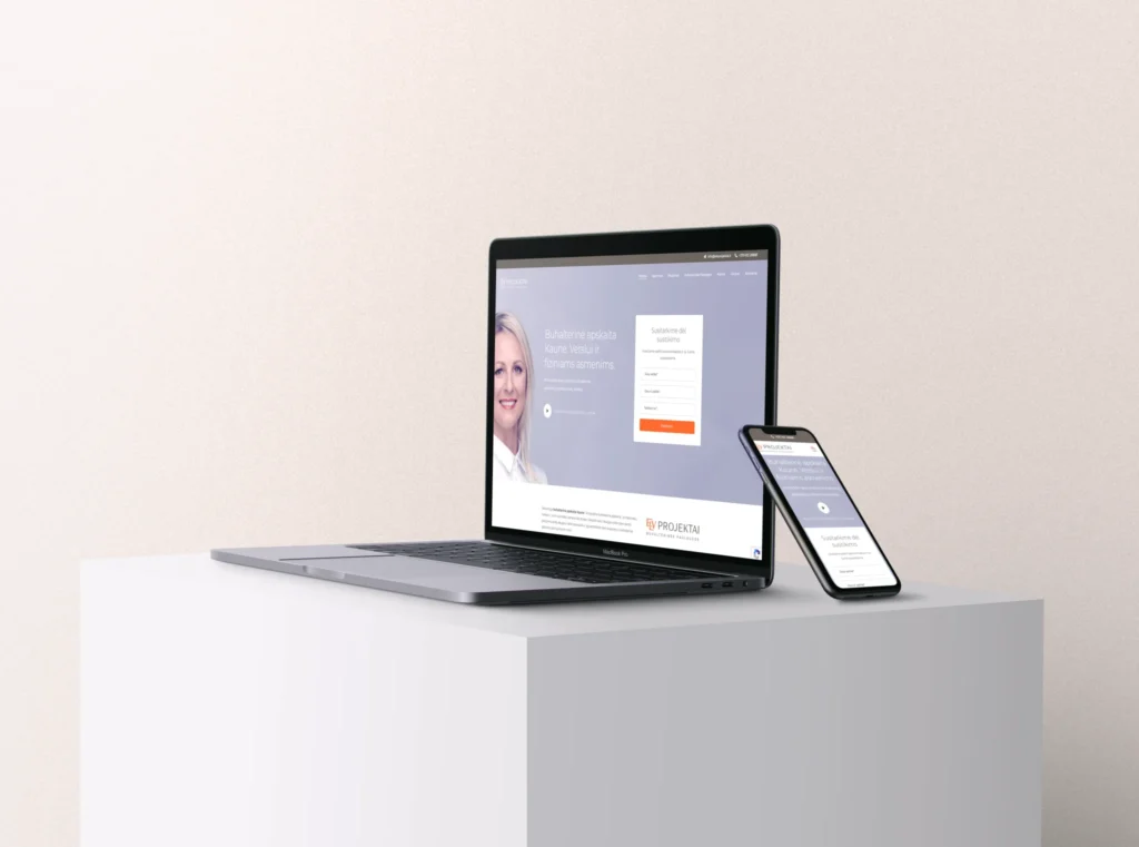 ELV projektai internetinė svetainė kompiuteryje ir telefone