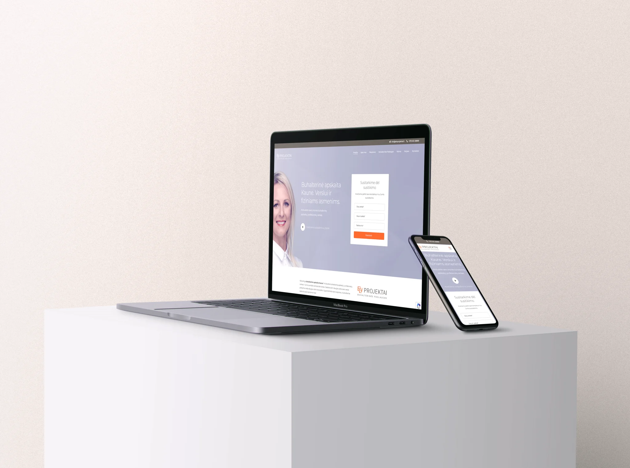 ELV projektai internetinė svetainė kompiuteryje ir telefone